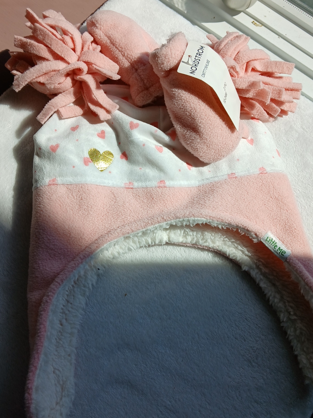Nordstrom LITTLE ME Baby Fleece Pom-Pom Hat & Mittens Set [12-24 Mo] NWT